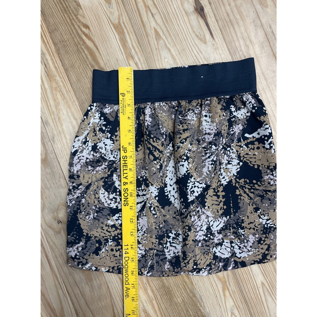 GAP XS Mini LINED Skirt Navy Leaf Patterned A Line Elastic Waist Pockets