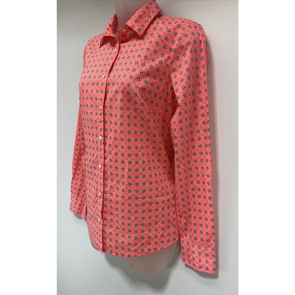 J Crew Perfect Womens Top Size 4 Pink Floral Button Down Shirt Blouse Cotton