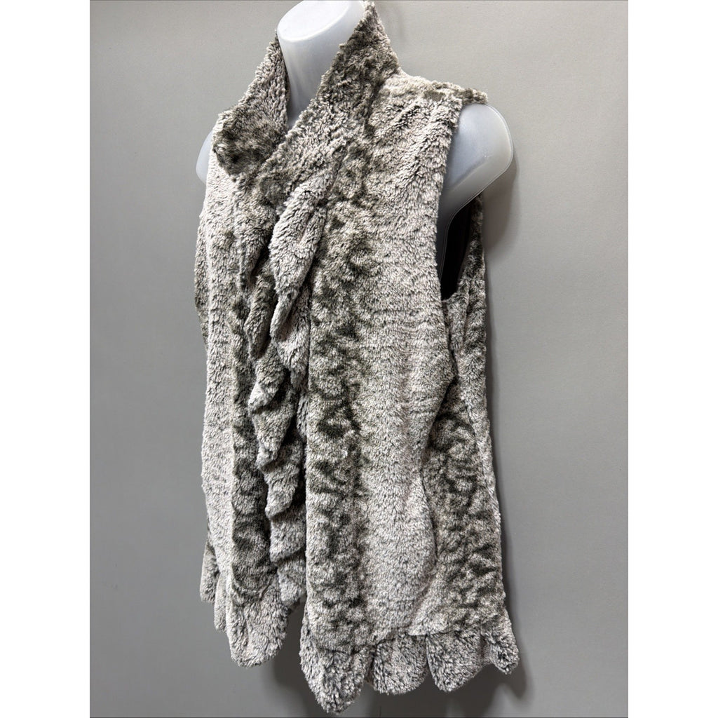 Multiples Animal Print Faux Fur Ruffled Vest Size Medium