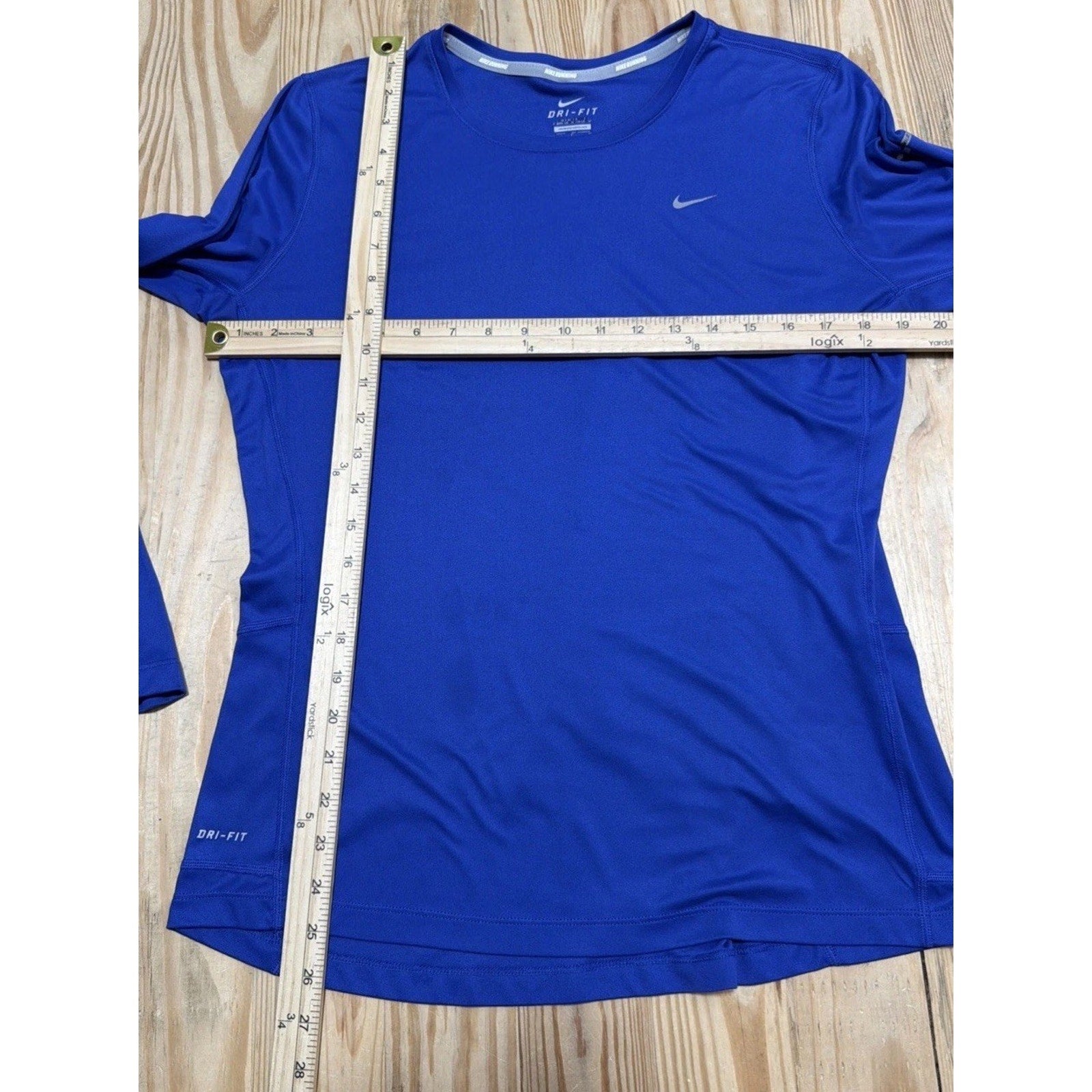 Nike Running Women LBlue Athletic Long Sleeve Polyester Dri Fit Swoosh Check