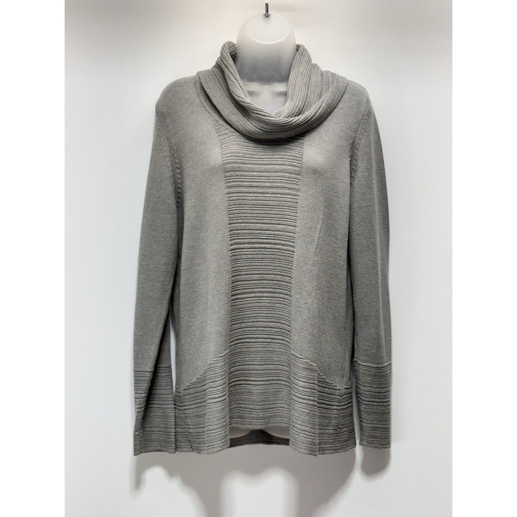 Calvin Klein Gray Cowl Neck Sweater Ribbed Cotton Blend Women’s Size Large