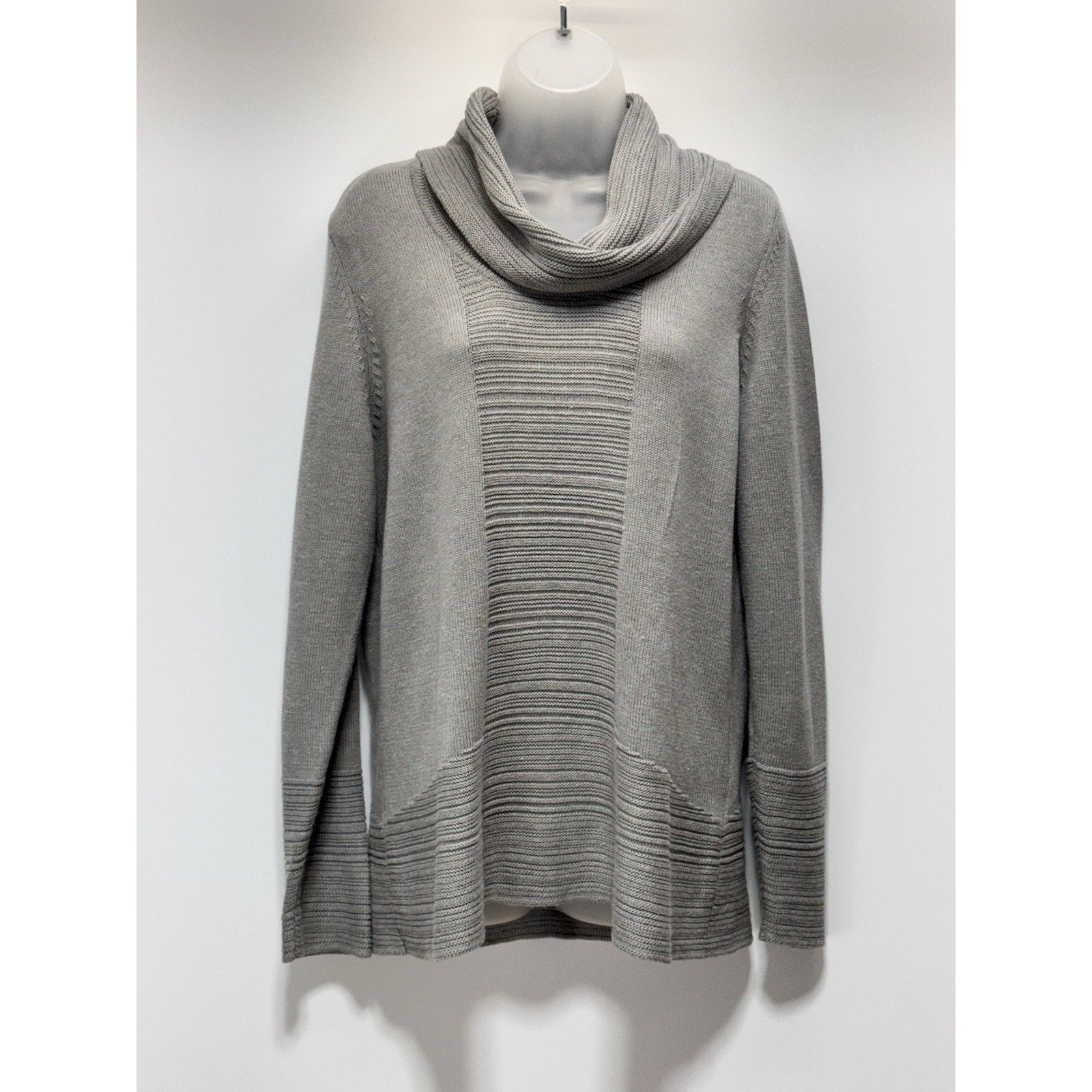 Calvin Klein Gray Cowl Neck Sweater Ribbed Cotton Blend Women’s Size Large