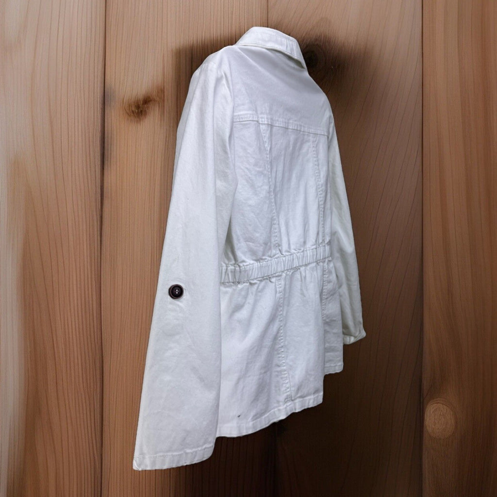 Koret Button Front Jacket Women's Size 8 Petite White With Brown Buttons