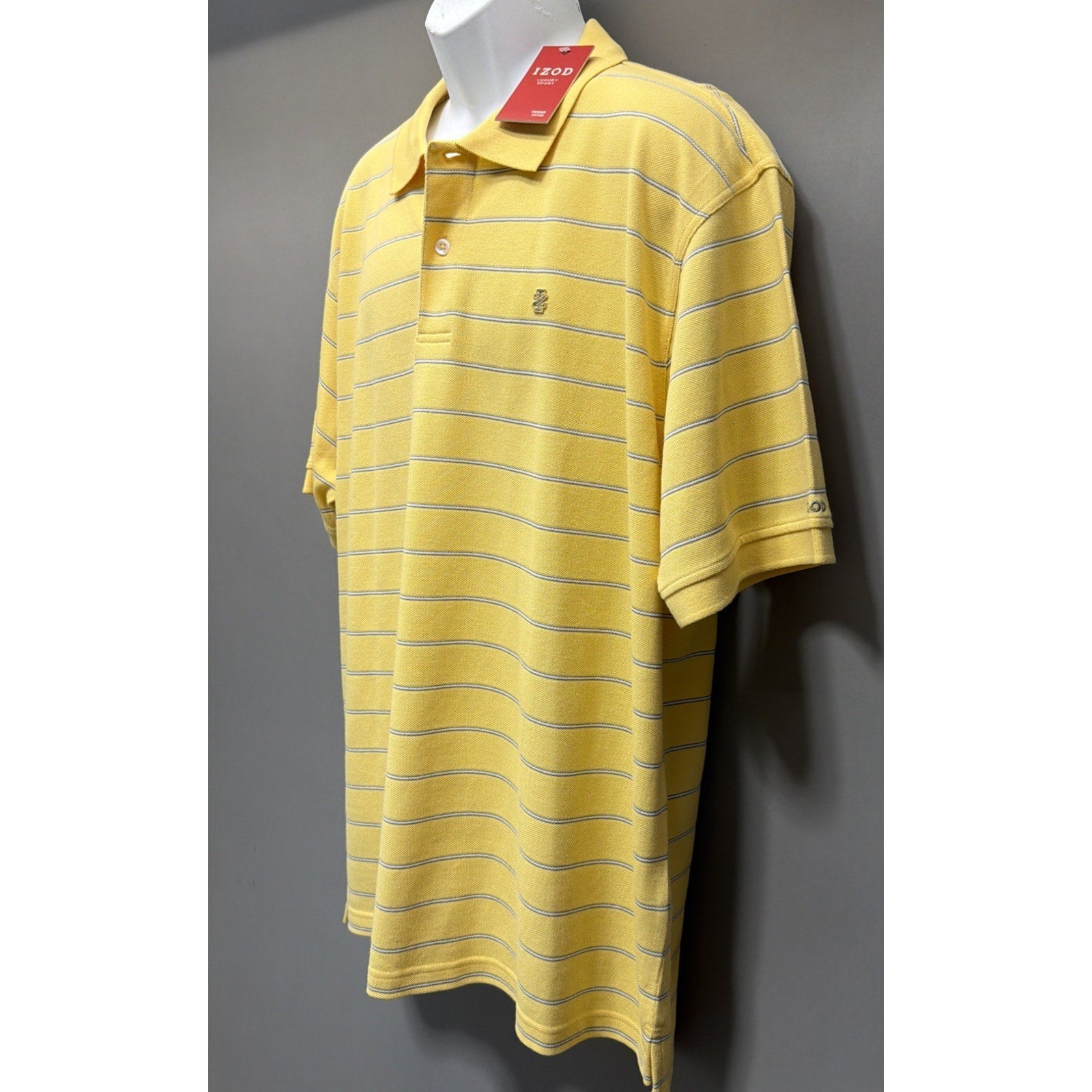 IZOD Luxury Sport Mens XL Polo Shirt Yellow Stripped Premium Cotton NWT