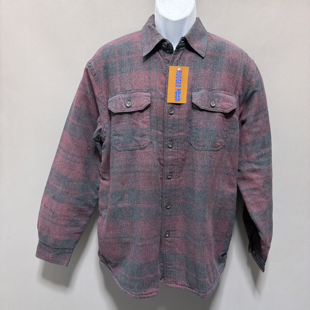 Mens Rugged Point Authentic Red Plaid Fleece Sherpa Button Up Shacket L NWT