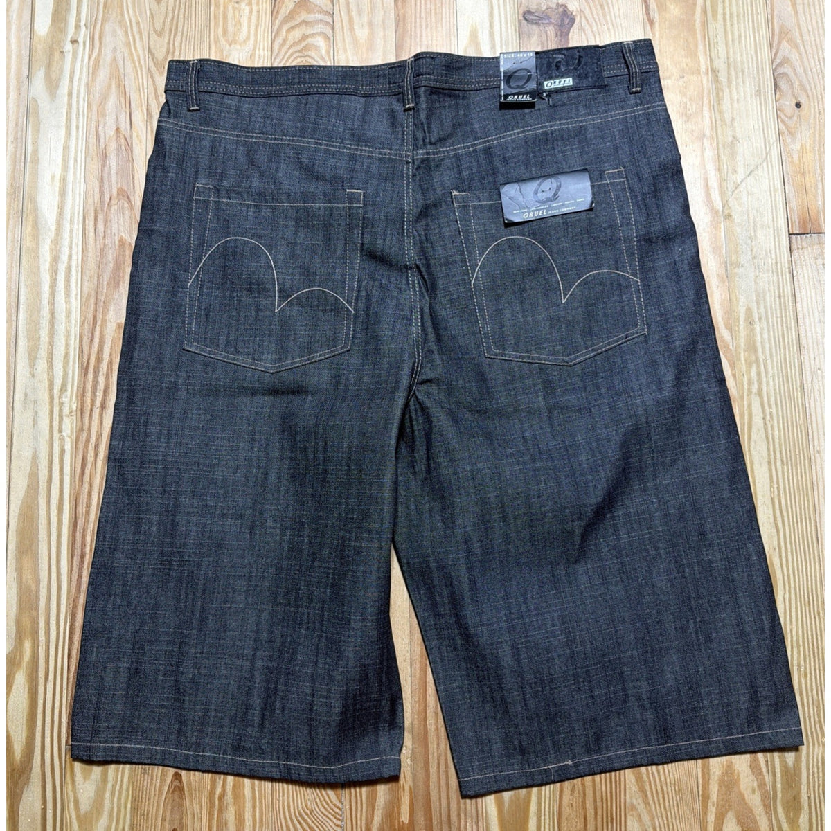Vtg Y2K Qruel Loose Baggy Denim Jean Shorts 46x15 Streetwear Grunge Skater NWT