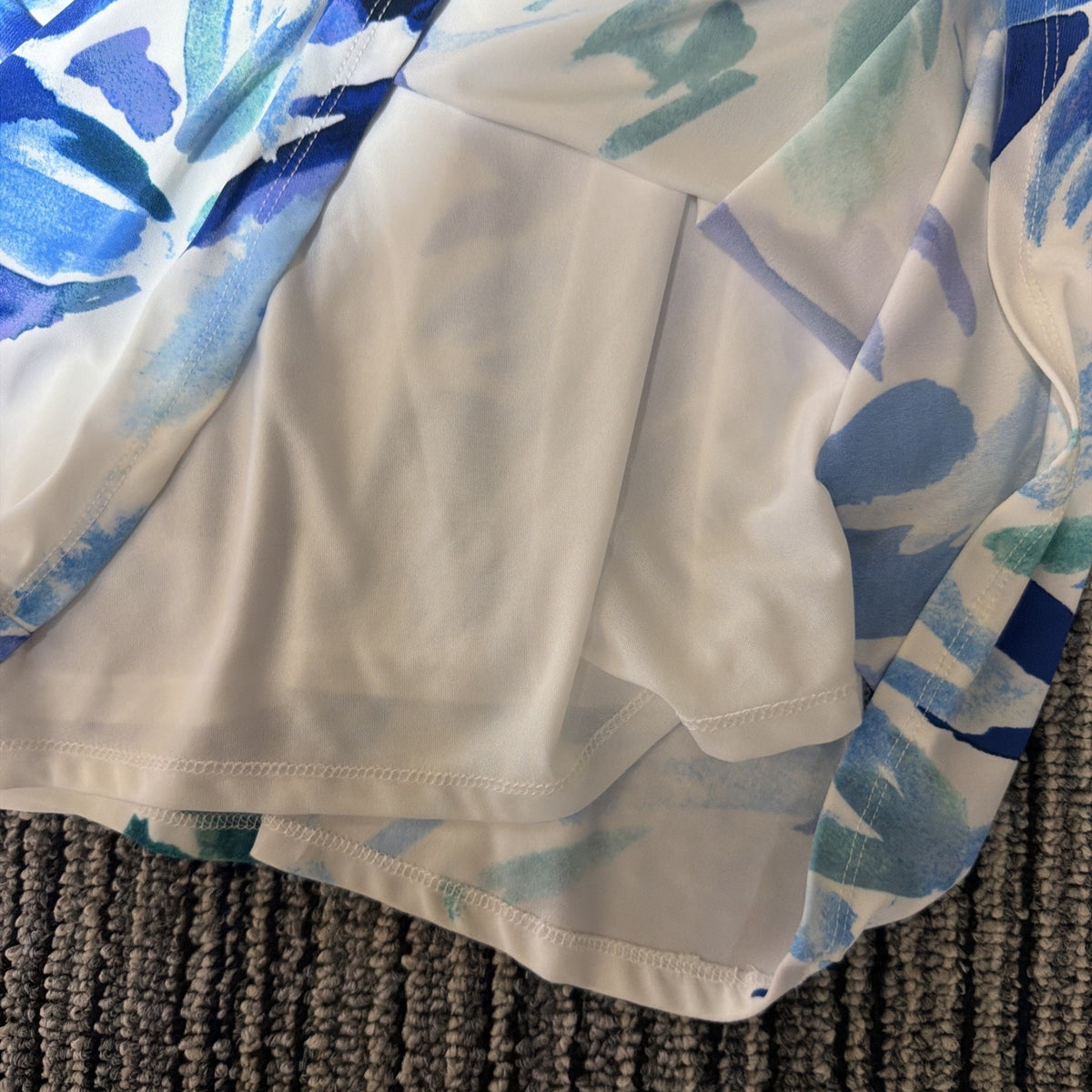 Ann Klein Watercolor Print Dress Sz 8 Blue White Turquoise Sleeveless Sheath