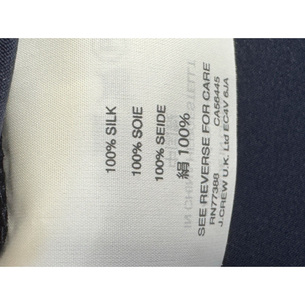 NWT J.Crew 100% Silk Draped Tie Neck Blouse Blue Long Sleeve Petite 8P Career