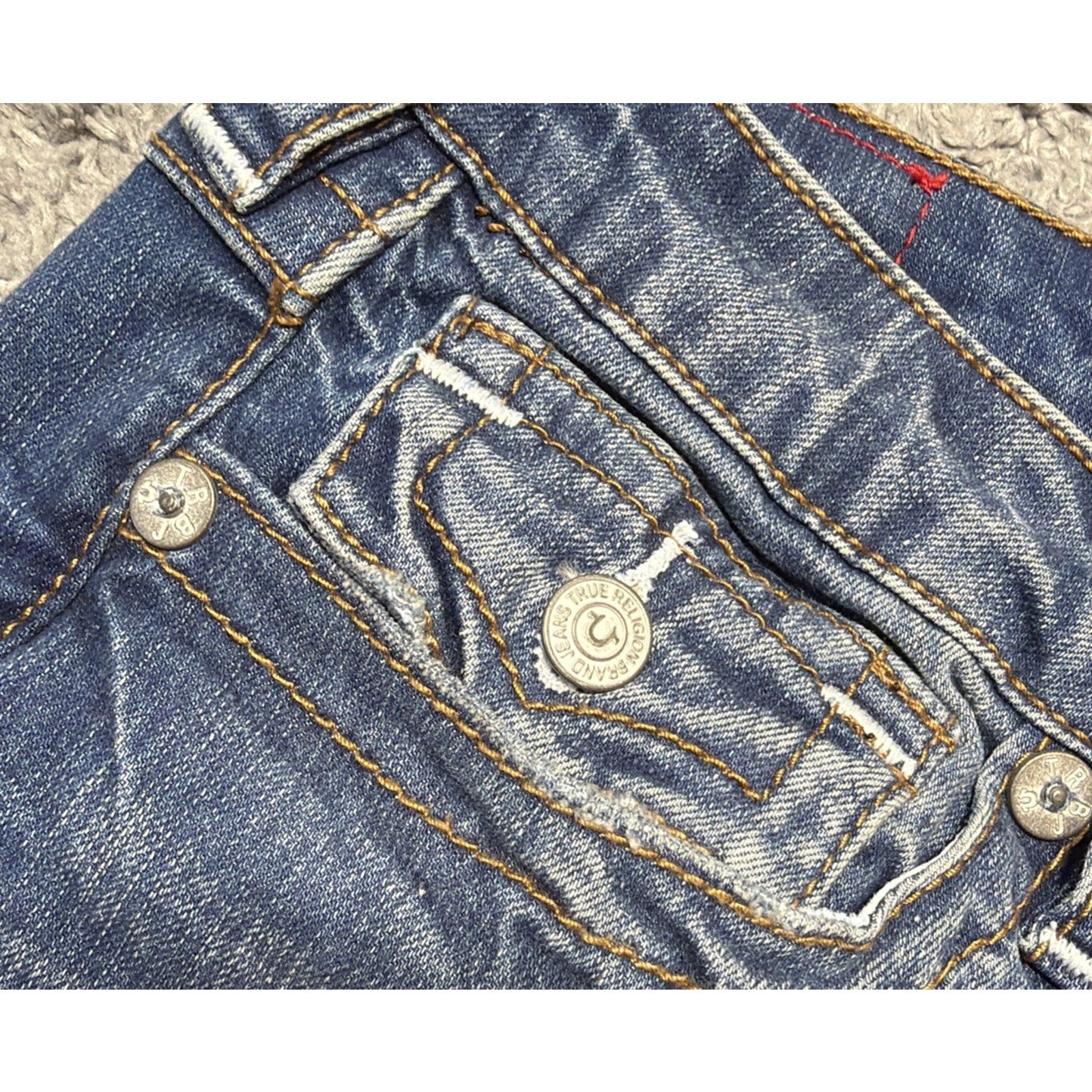 True Religion Jennie Curvy Mid Rise Super Skinny Flap Blue Jeans Crinkle Size 29