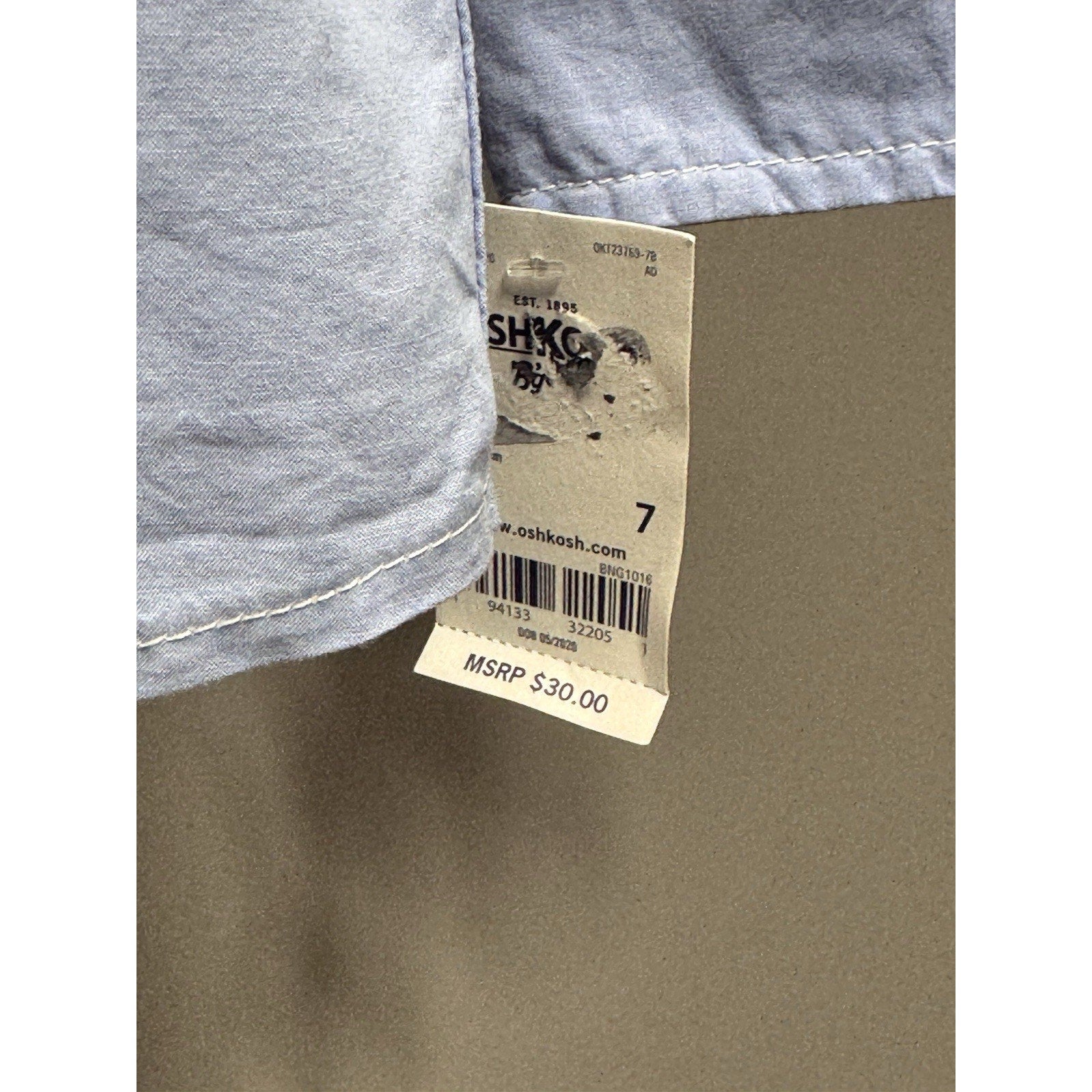 Oshkosh Boys Size 10 Blue Button Down Shirt Long Sleeve NWT