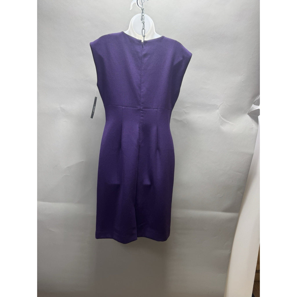 Tahari Arthur S. Levine Purple Sheath Dress Size 6 Embellished Neck Career NWT