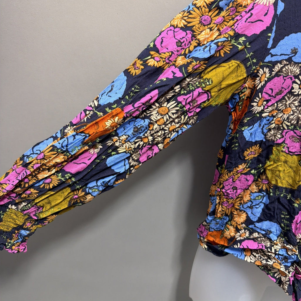 FRNCH Paris Blue Floral Size M Women's Top Button Up Long Sleeve Blouse