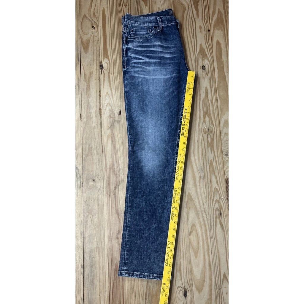 Buckle BKE Carter Jeans Mens 34 Blue Straight Leg Thick Stitch Denim 34x32