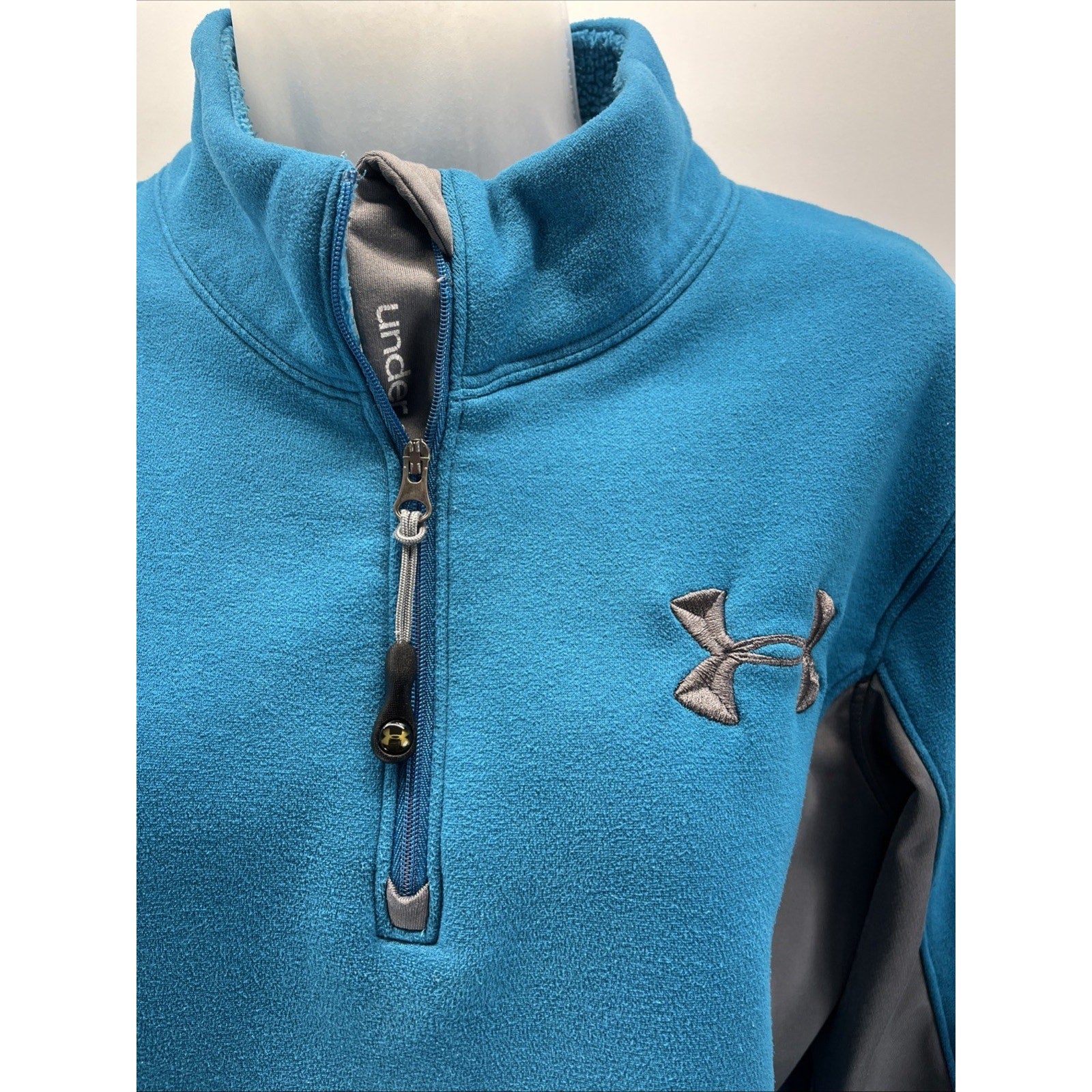 Under Armour Womens S Blue Gray Fleece 1/4 Zip Pullover ColdGear