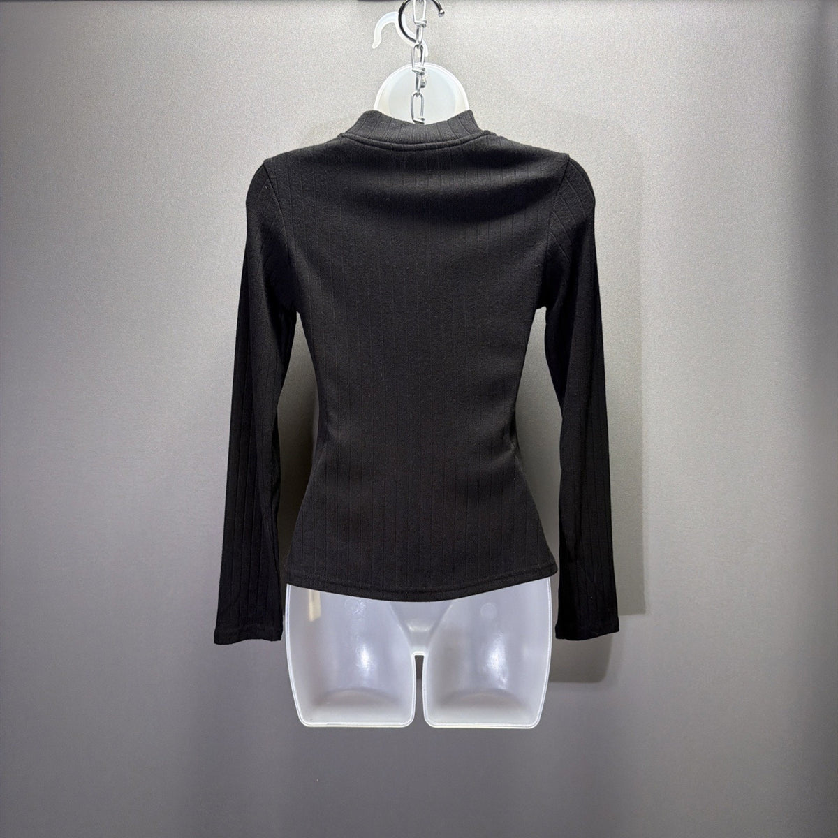 OGL Mock Neck Top Women M Black Ribbed Long Sleeve Minimalist Slim Fit NWT