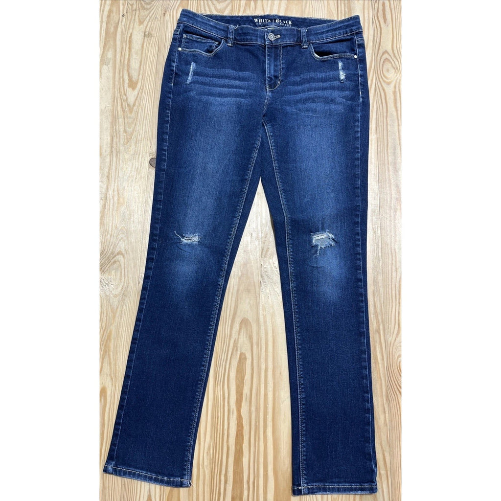White House Black Market Skinny Mid Rise Womens Blue Jeans Distressed Size 8
