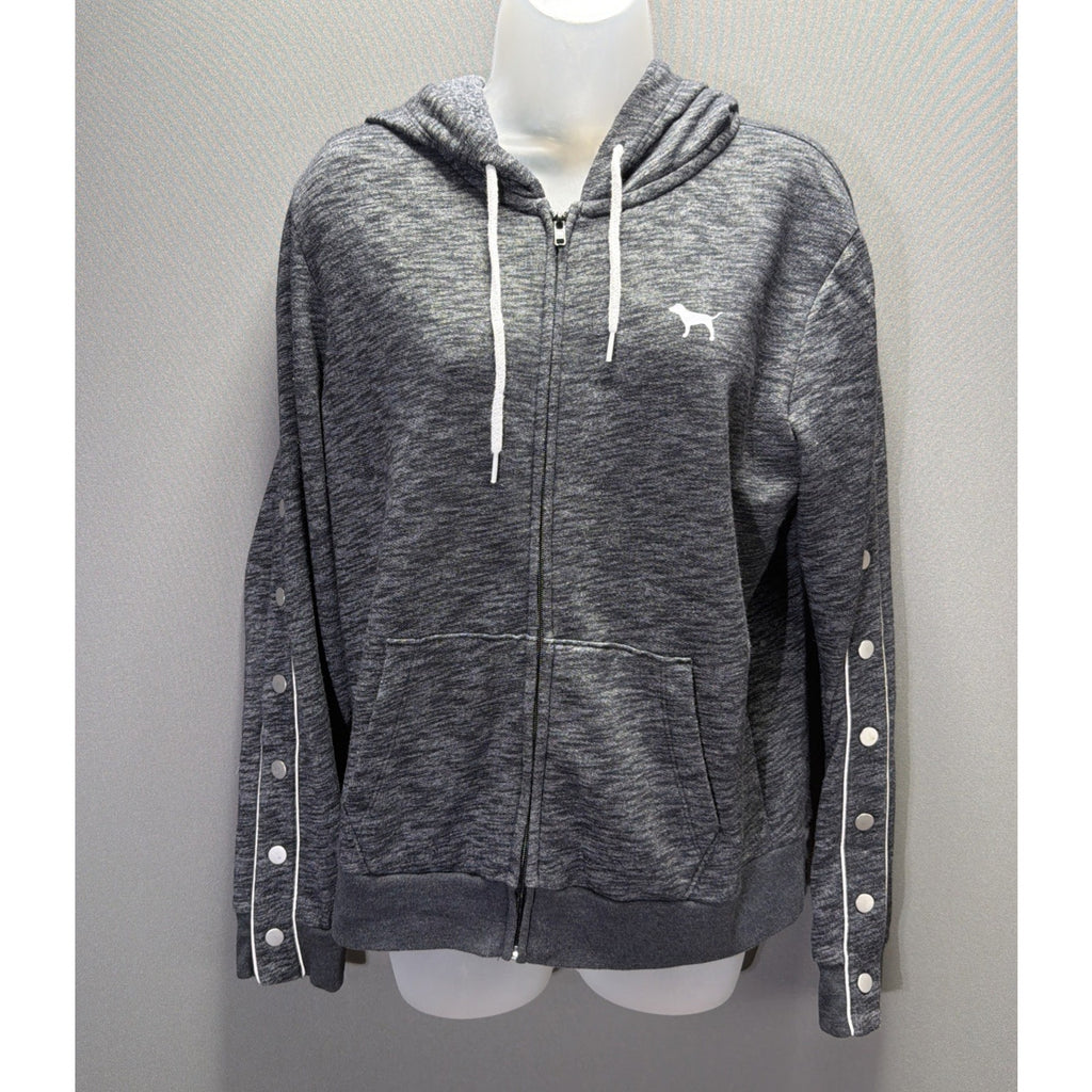 Victoria’s Secret PINK Snap Sleeve Full Zip Soft Fleece Hoodie Medium