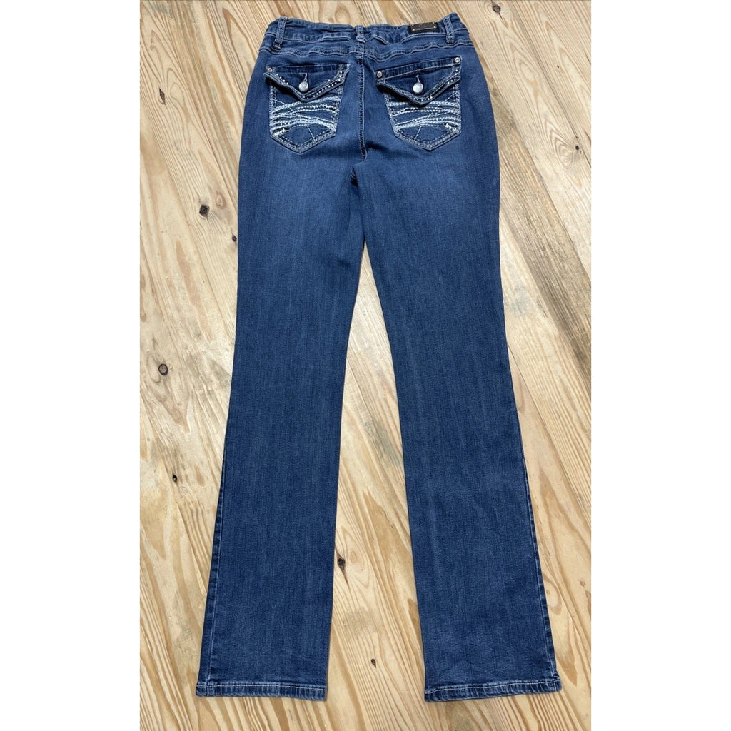 Earl Jean Jeans Women’s 8 Slim Boot Low Rise Flap Pocket Embellished Denim 27x32