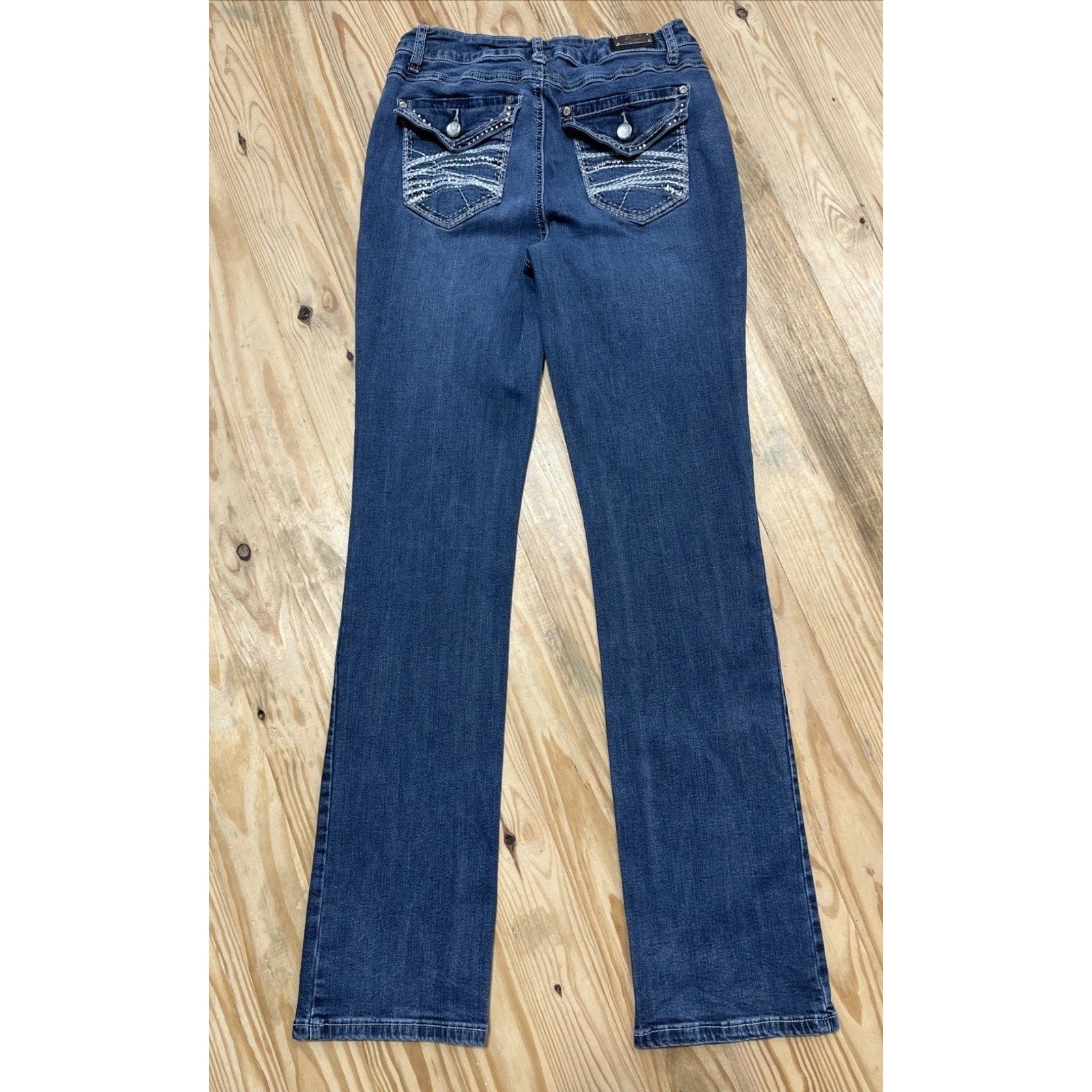 Earl Jean Jeans Women’s 8 Slim Boot Low Rise Flap Pocket Embellished Denim 27x32