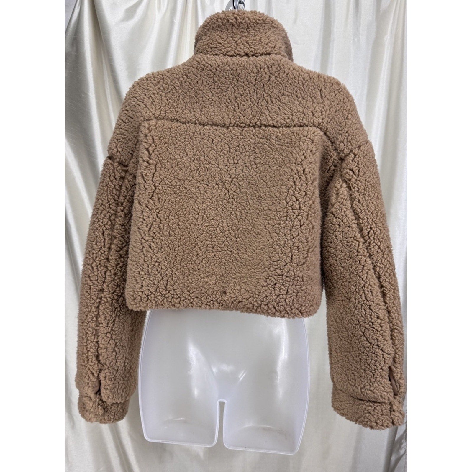 Anna Cai Sherpa Brown Cropped Teddy Bear Jacket Size Medium NWT