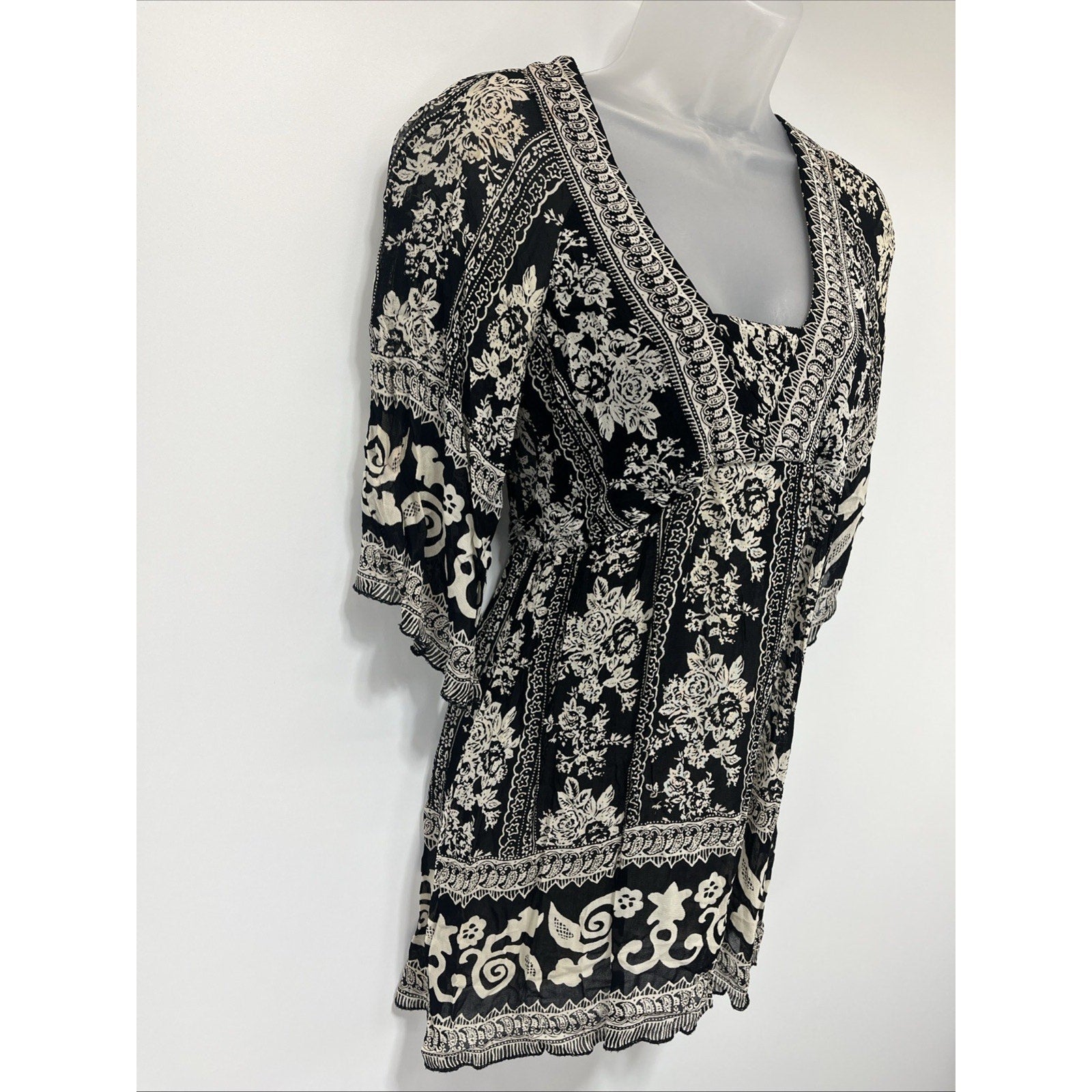 Angie Womens Boho Rayon Top S Floral Hippie Dress