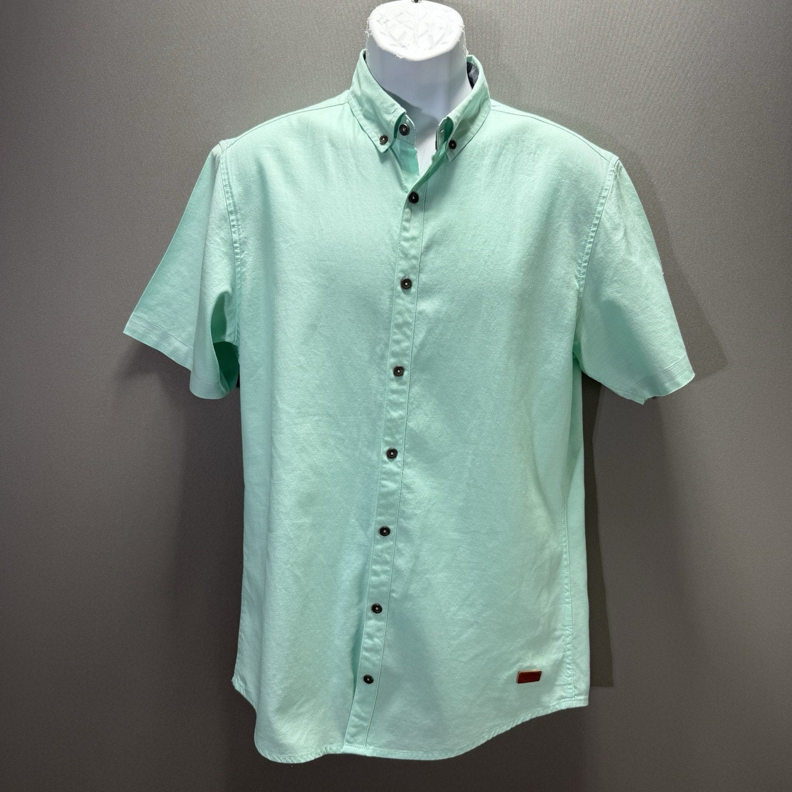 Outpost Makers Mens L Mint Green Short Sleeve Button Down Shirt Buckle Casual