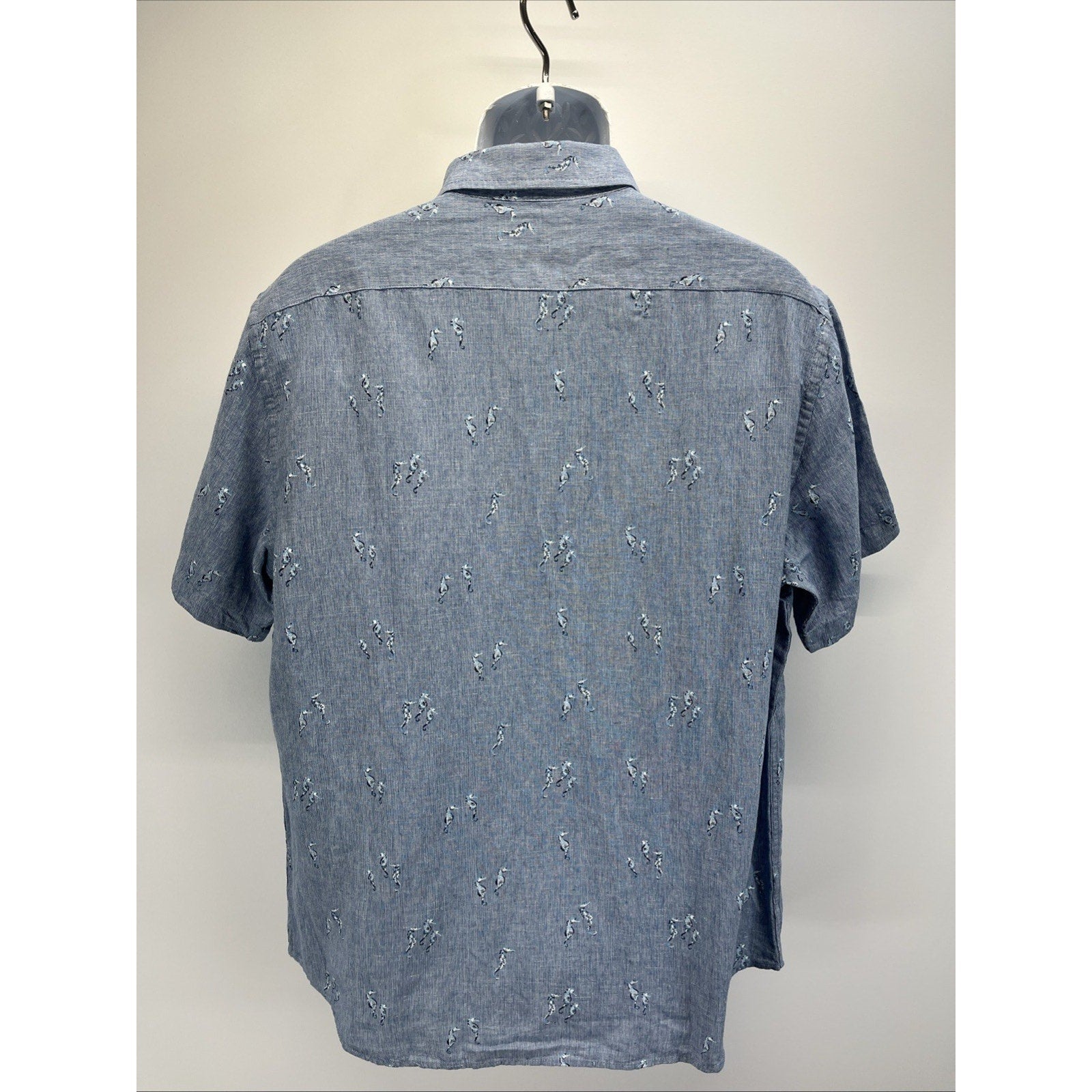 Banana Republic Shirt Mens L Linen Embroidered Seahorses Print Slim Fit