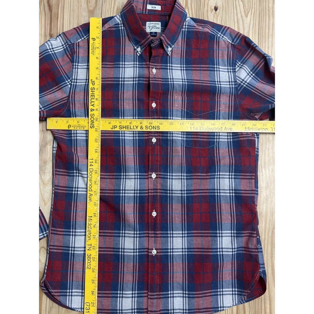 J.CREW Men's Red/Navy Plaid Cotton Slim-Fit Button-Up Long Sleeve Shirt SZ M