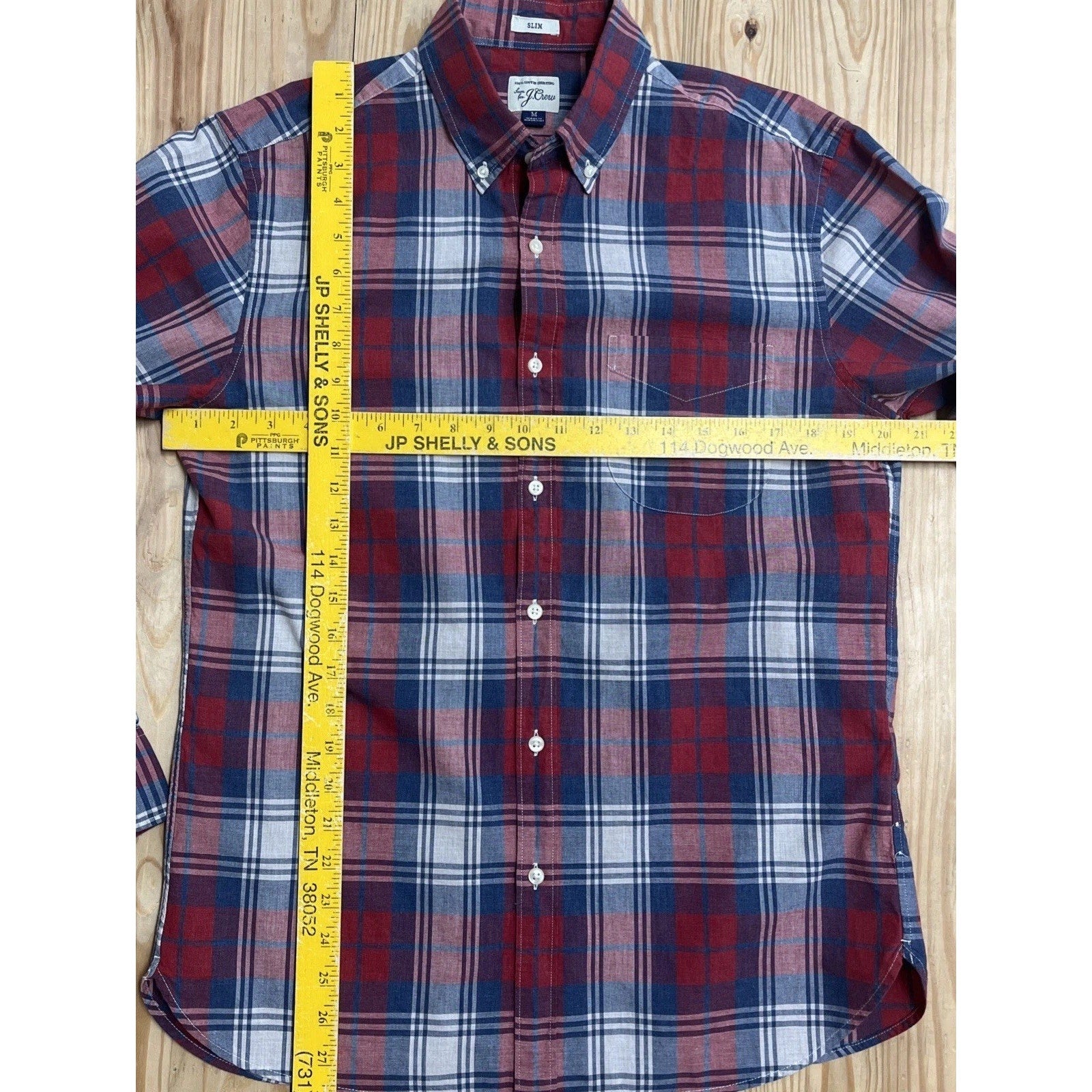 J.CREW Men's Red/Navy Plaid Cotton Slim-Fit Button-Up Long Sleeve Shirt SZ M