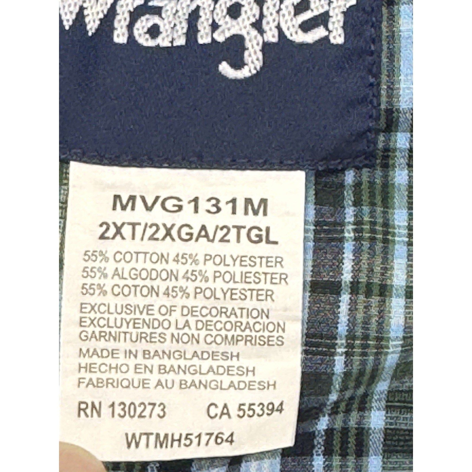Wrangler Western Shirt Men's Size 2XT Pearl Snap Long Sleeve Blue Green Plaid