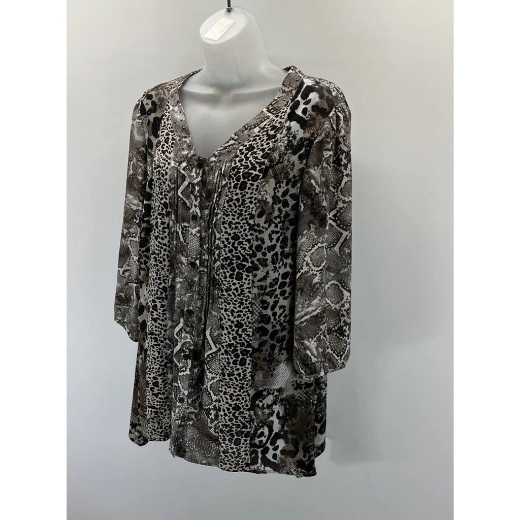 Kim Rogers Animal Print career Tunic blouse Size Medium Polyester
