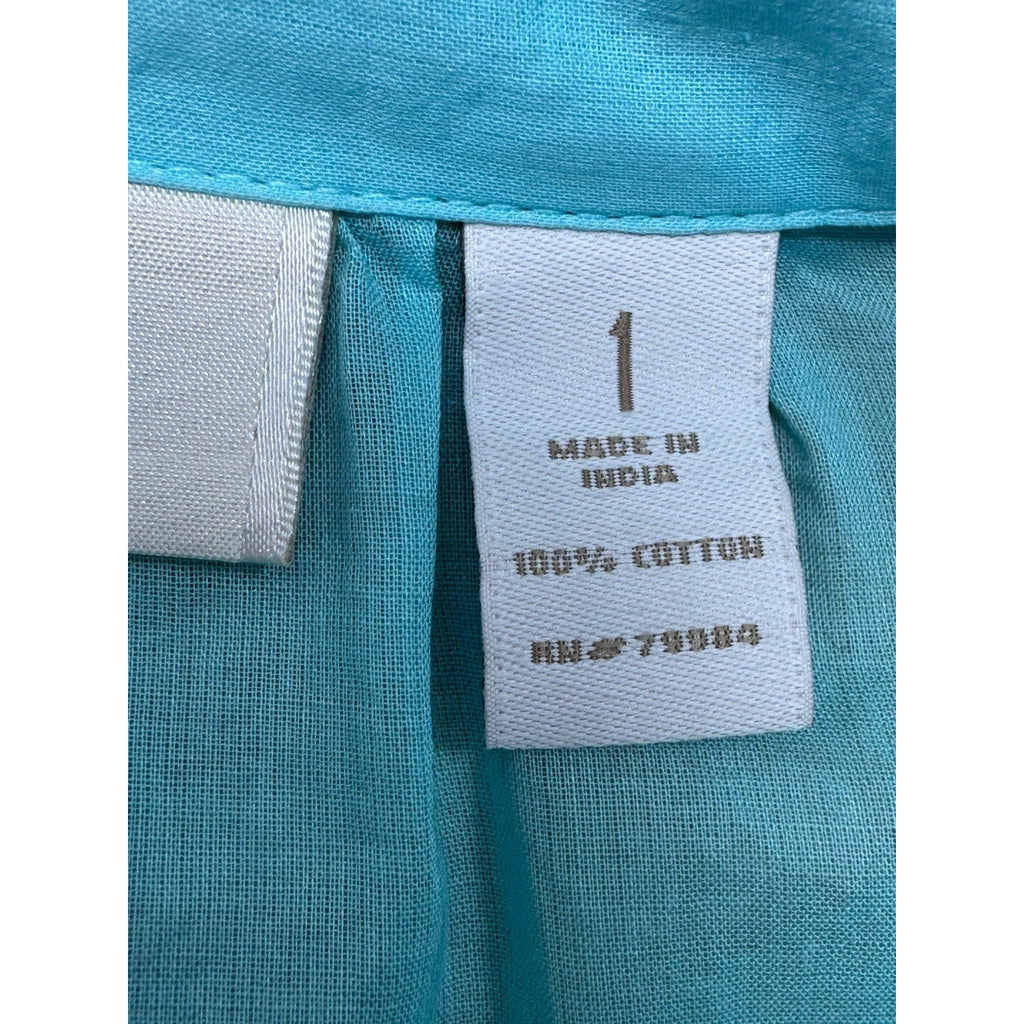 CHICOS Lightweight Sheer Tunic 1/2 Button Front Pockets Blue Women’s Size 1/Med