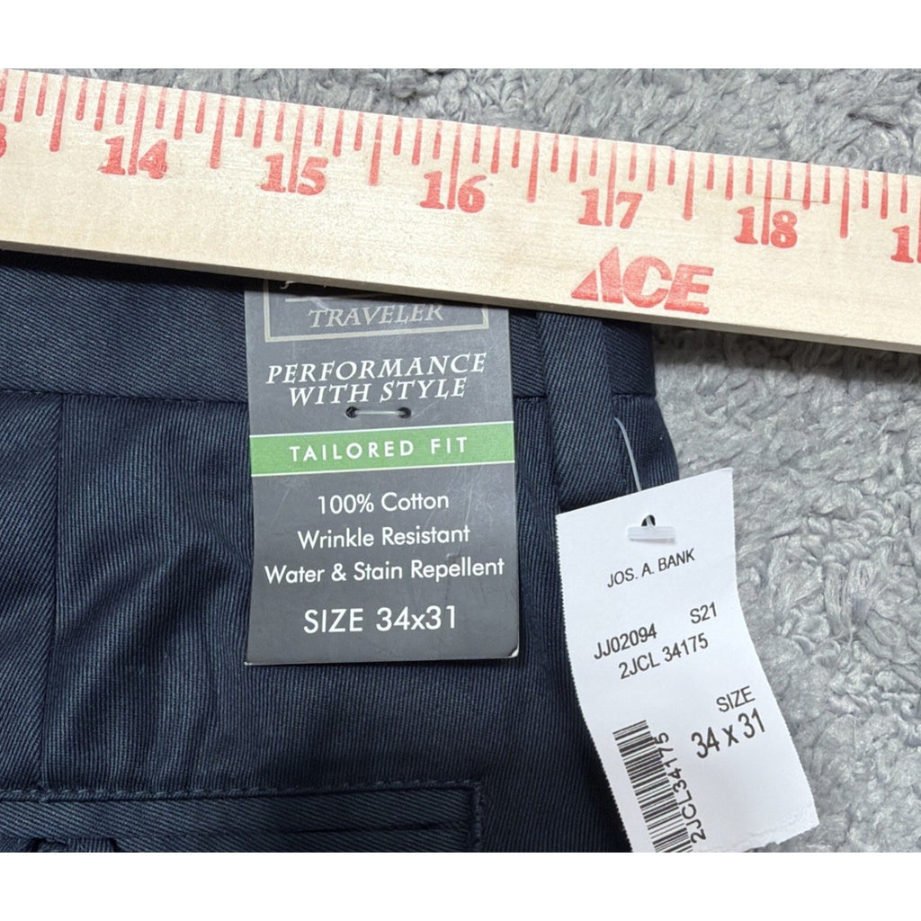 Jos. A. Bank Traveler Performance Tailored Fit Dress Pants Men 34x31 Blue NEW