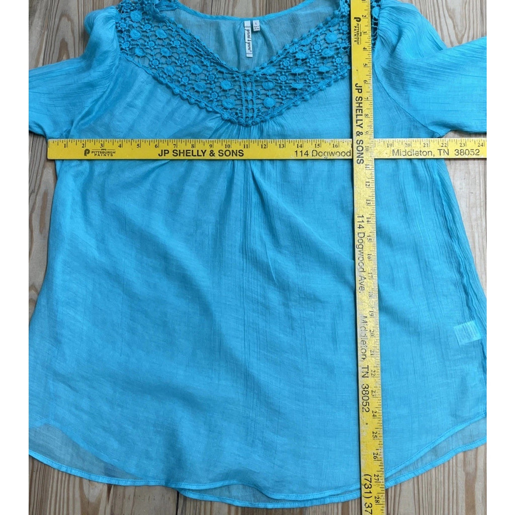 Grand & Greene Large Boho Peasant Crochet Eyelet Blouse Hippie Bohemian