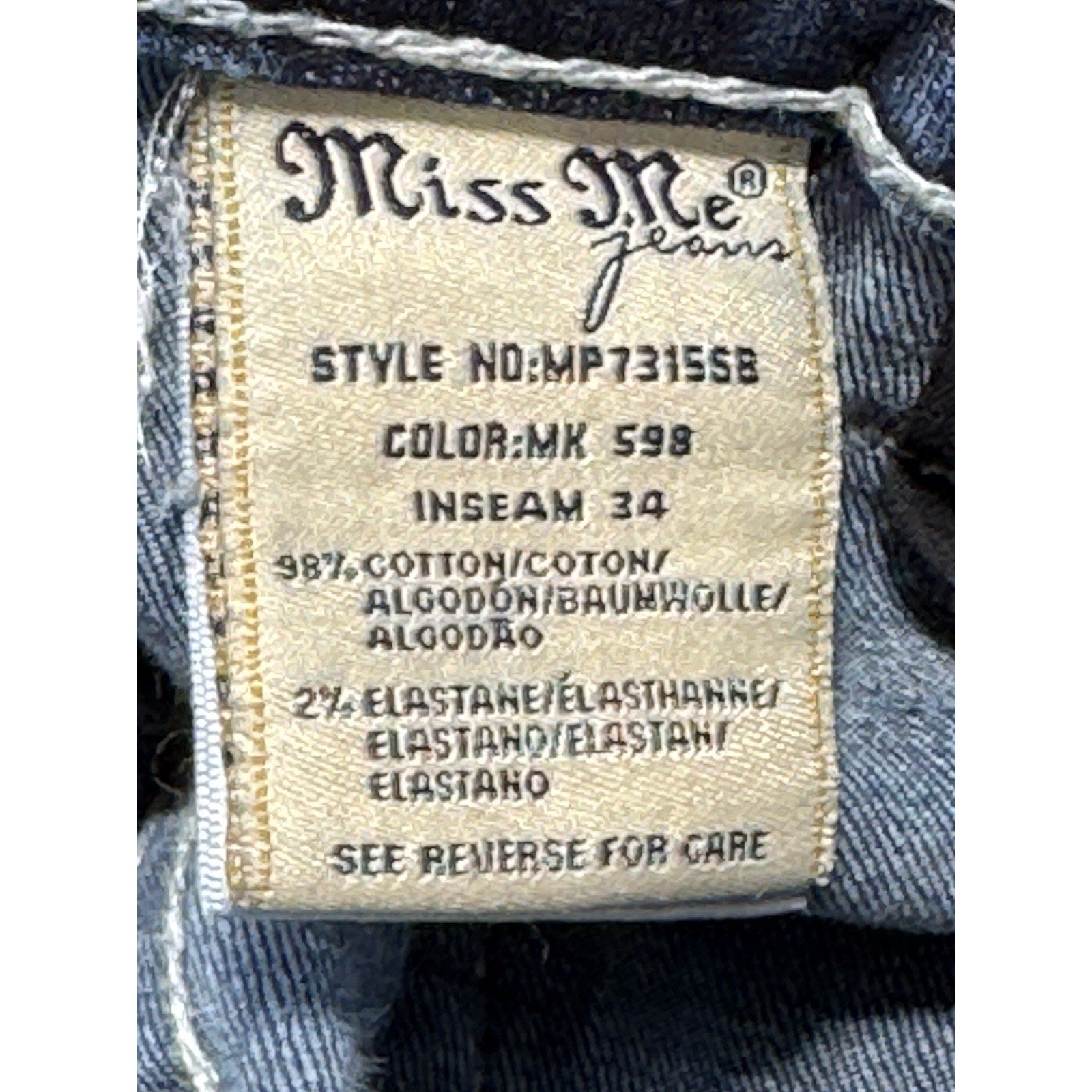 Miss Me Mid-Rise Slim Boot Jeans Size 30 MP7315SB Aztec Design Measures 29X33