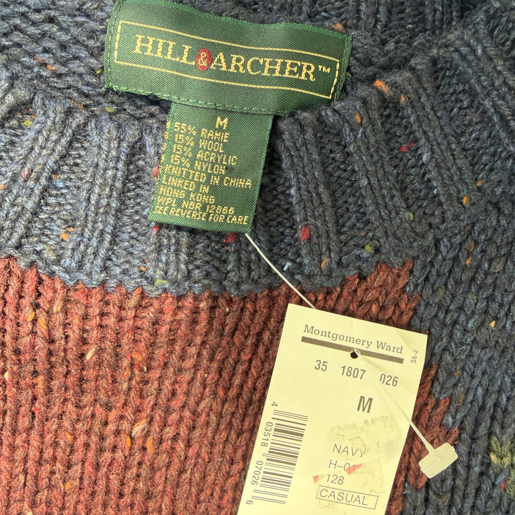 Vintage Hill & Archer Sweater Men’s Med Blue Red Green Wool Blend Geometric Nwt