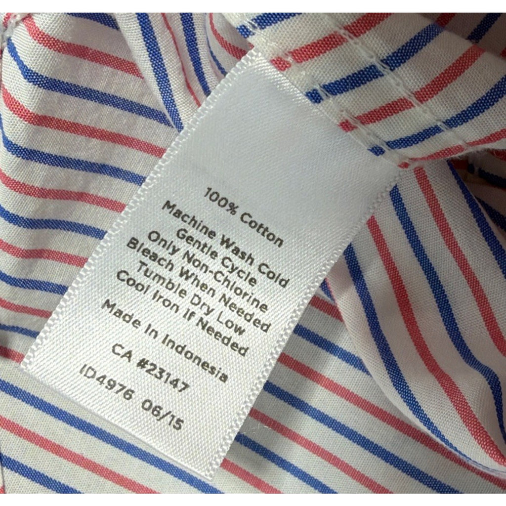 Talbots Women's L Button-Front Shirt Striped Red Blue White Top Casual Preppy