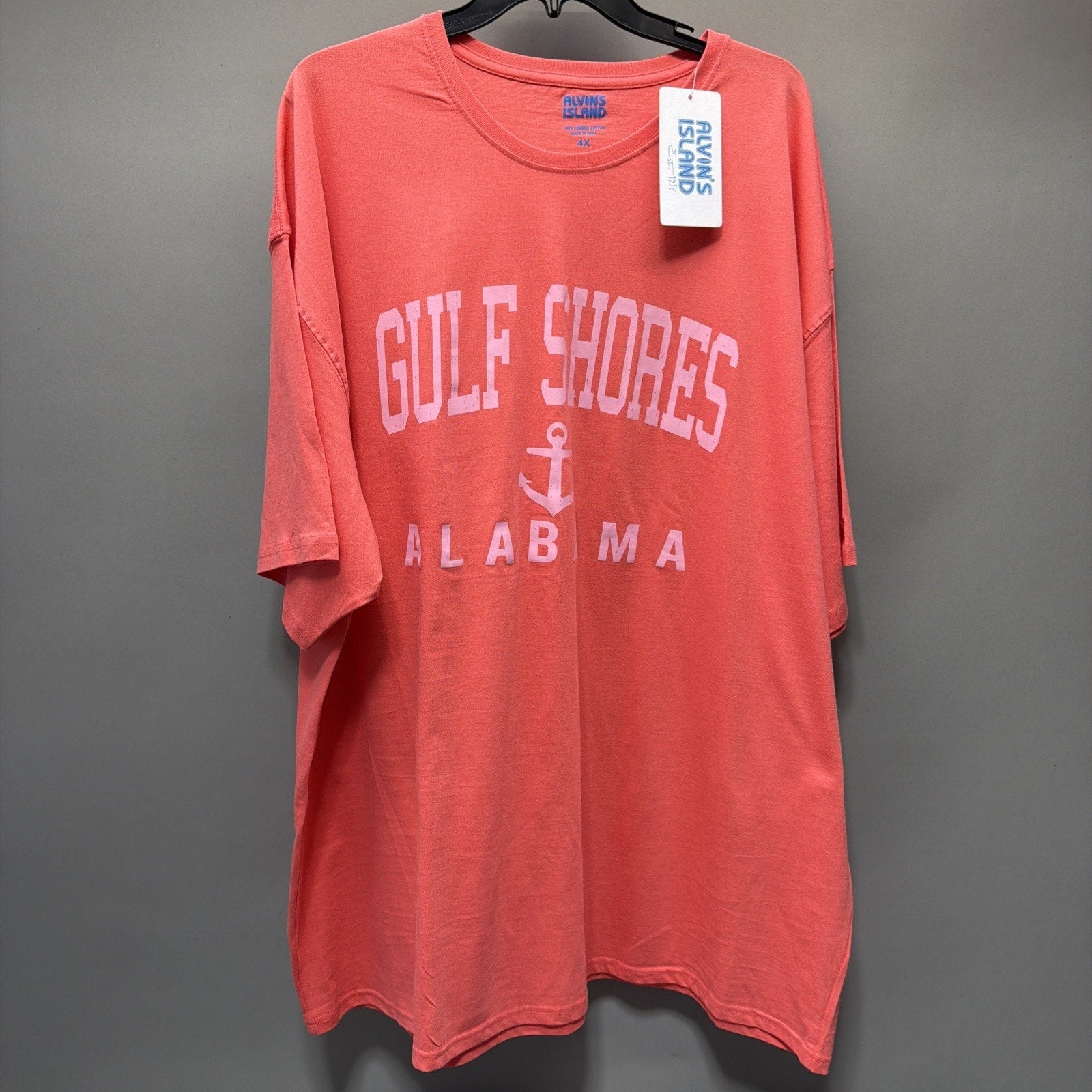 Gulf Shores Alvin’s Island Adult 4X Crew Neck Laid Back Coral Graphic SS Tee