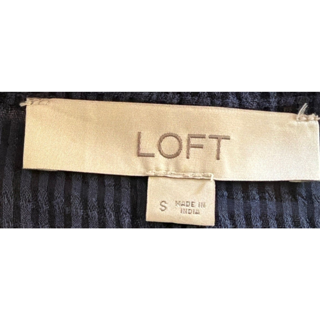 Loft Women's Long Sleeve Blouse Top Tie V Neck Textured Blue Size Medium