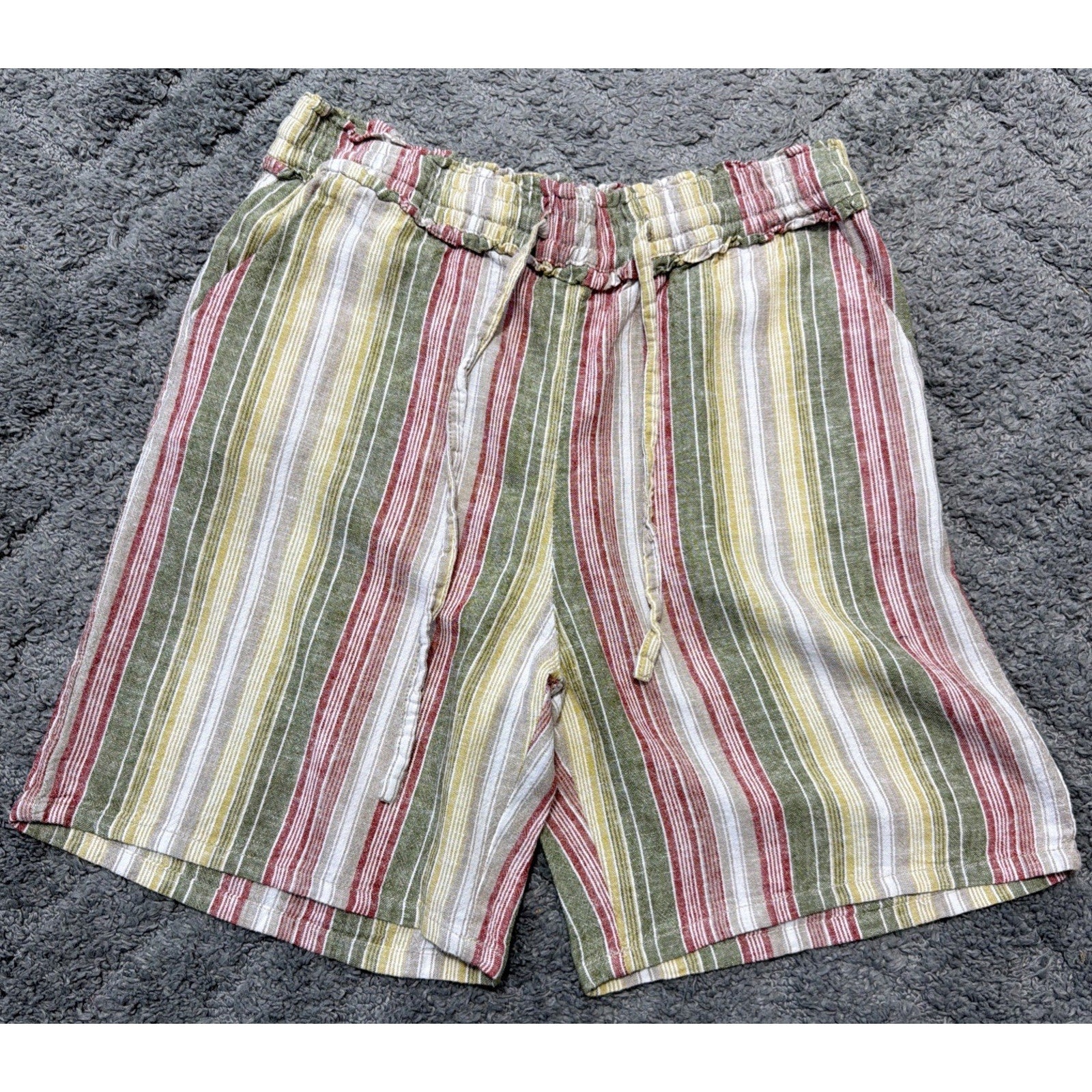 Definitions By D Jeans Shorts Striped Multicolor Front Tie Linen Blend Pockets M