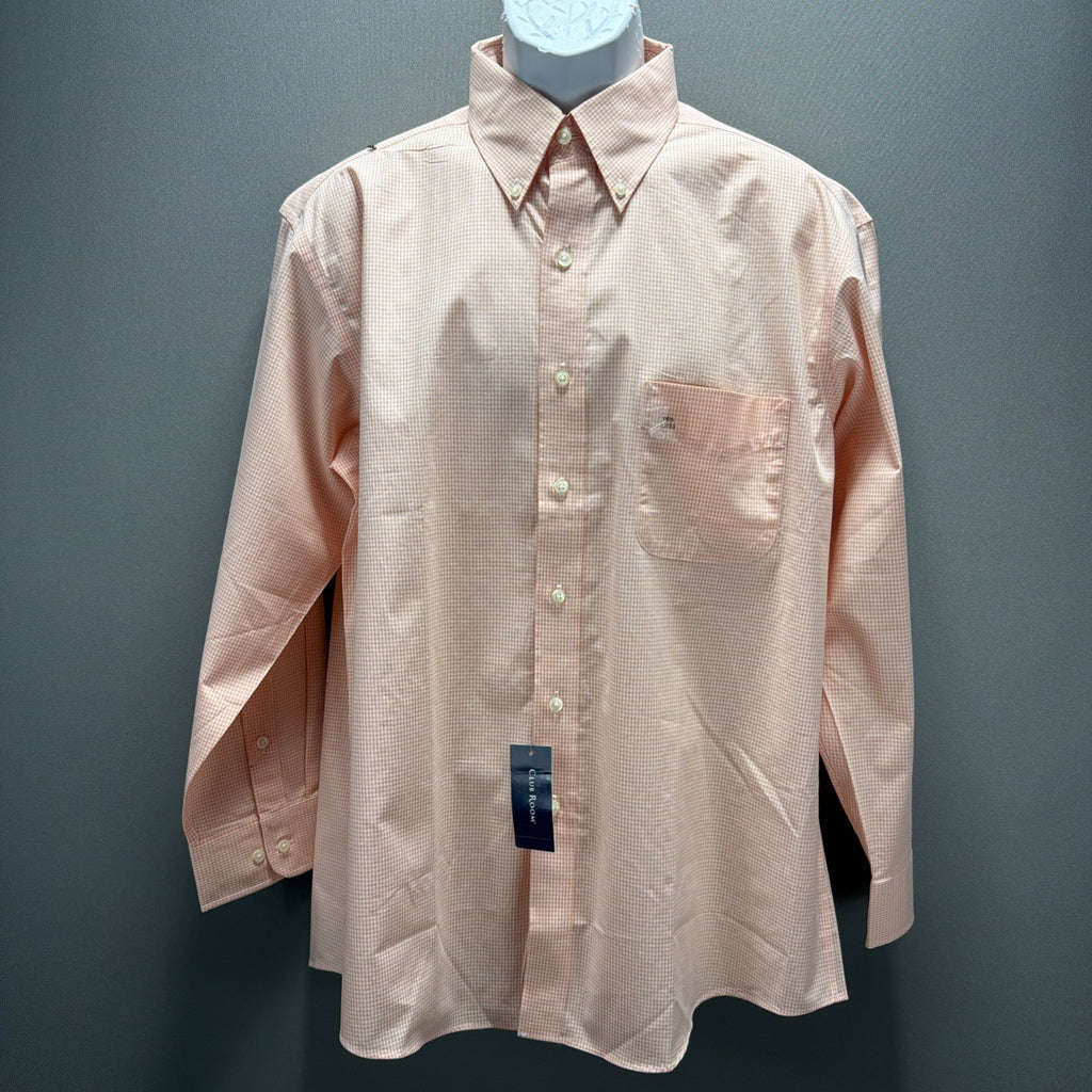 Club Room Men Regular Performance Peach Button Up Shirt Size 16.5 32/33 NWT