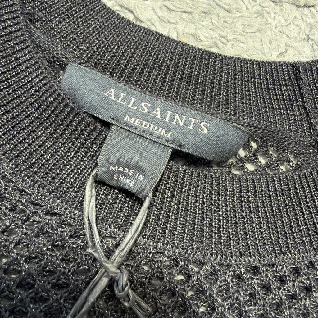 NWT AllSaints Seraph Star Mesh Sweater black Sz M Metallic Open Knit Retail 168