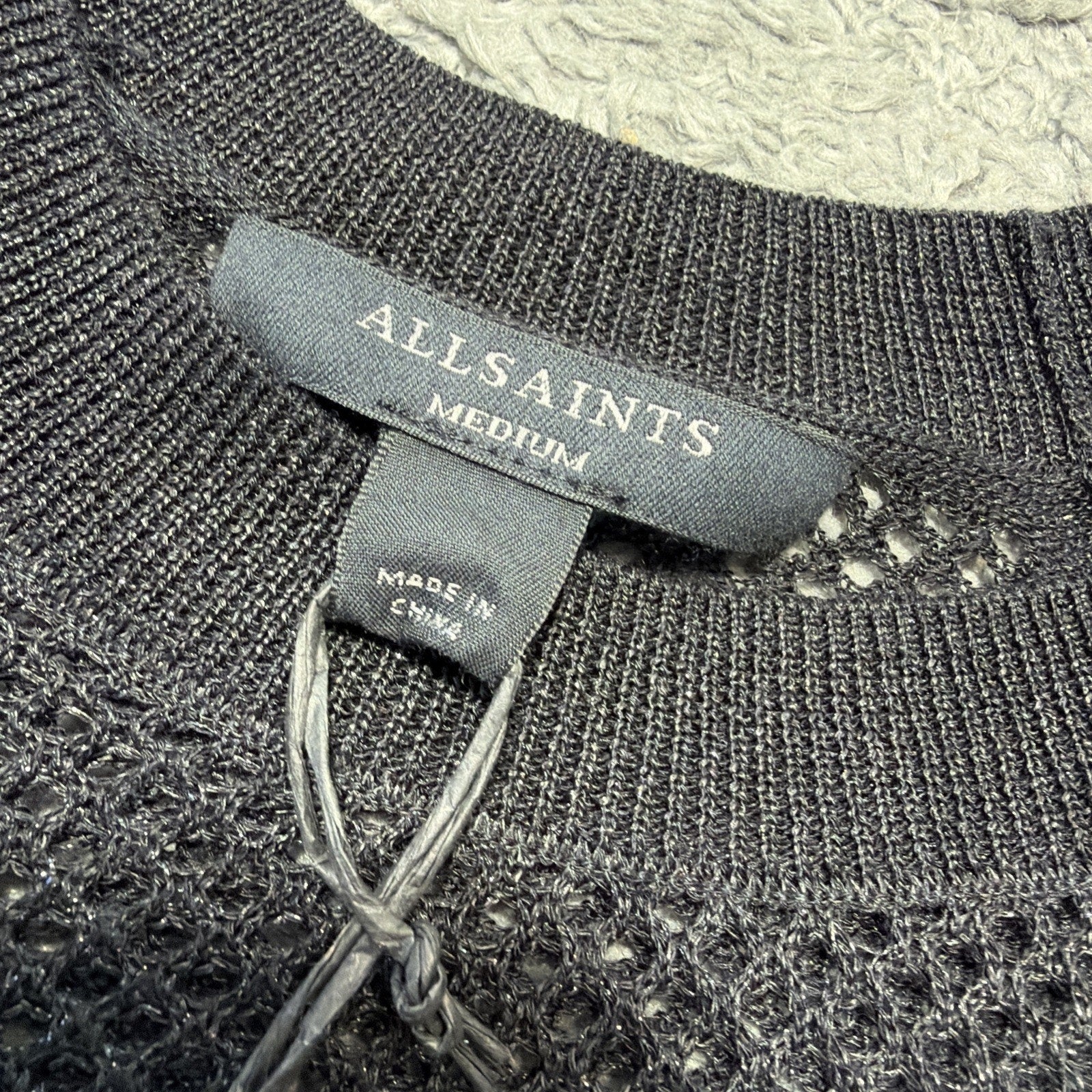 NWT AllSaints Seraph Star Mesh Sweater black Sz M Metallic Open Knit Retail 168