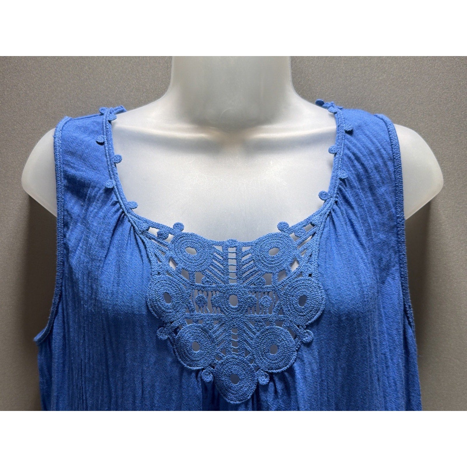 MAX STUDIO London M Blue Maxi Sleeveless Gauze Tiered Lace Dress NWT