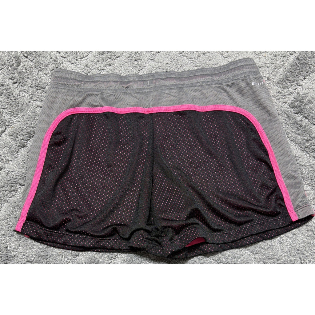 NIKE Dri-Fit Women's Sz L Black Gray Pink Swoosh Athletic Gym Shorts 613591-014