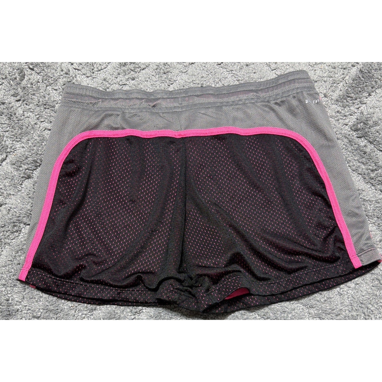 NIKE Dri-Fit Women's Sz L Black Gray Pink Swoosh Athletic Gym Shorts 613591-014
