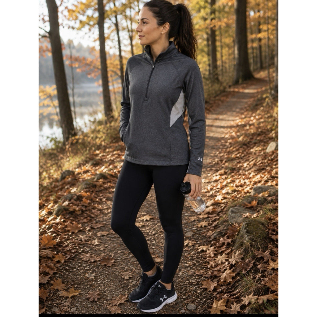 Under Armour ColdGear Womens L Gray 1/4 Zip Pullover Semi Fitted Running