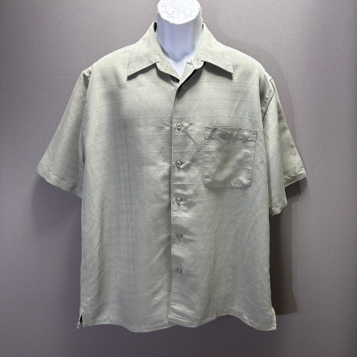 Vintage John Henry Mens Button Up Shirt XL Green Windowpane Short Sleeve