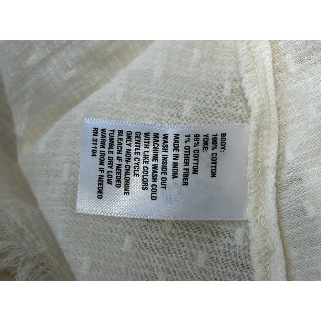 True Craft Women Atlas Ivory Pleated V Neck Crochet Gauze Top Size Large.