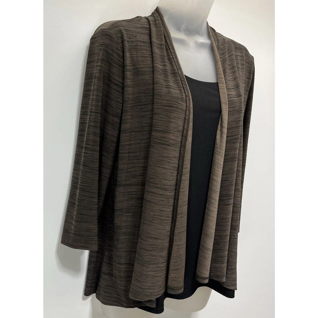 Susan Lawrence Womens Cardigan Sz M Brown Attached Black Cami 3/4 Sleeve